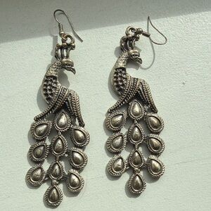 Elegant Silver Peacock Earrings